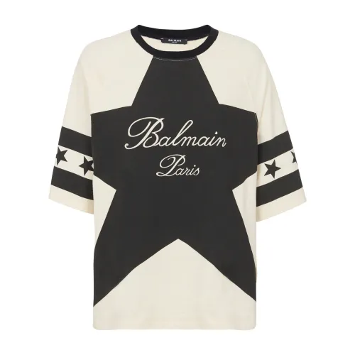 Balmain , Signature Stars T-shirt ,Beige female, Sizes:
