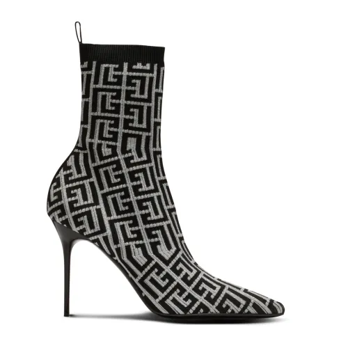 Balmain , Skye stretch knit ankle boots with monogram ,Black female, Sizes: