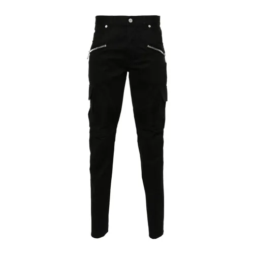 Balmain , Stretch-Cotton Cargo Trousers ,Black male, Sizes: