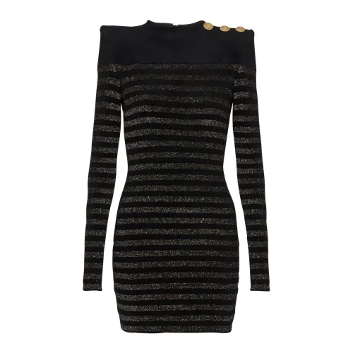 Balmain , Striped lurex jersey dress ,Black female, Sizes: