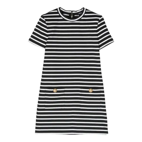 Balmain , Striped Short Sleeve Dress ,Black female, Sizes: