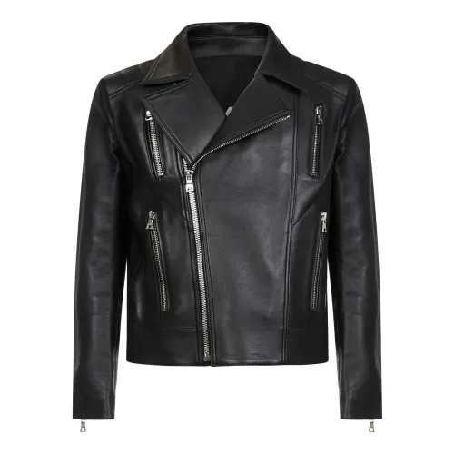Balmain , Stylish Black Leather Jacket for Men ,Black male, Sizes: