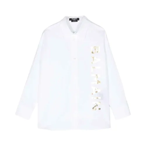 Balmain , Stylish Cotton Poplin Shirt ,White male, Sizes: