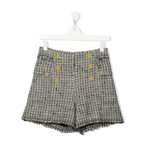 Balmain , Stylish Frayed Shorts with Tweed Detailing ,Black female, Sizes: