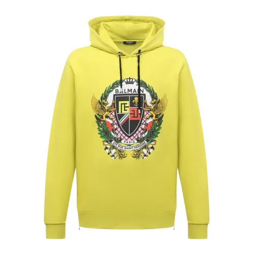 Balmain , Stylish Logo Hooded Sweatshirt for Men ,Yellow male, Sizes: