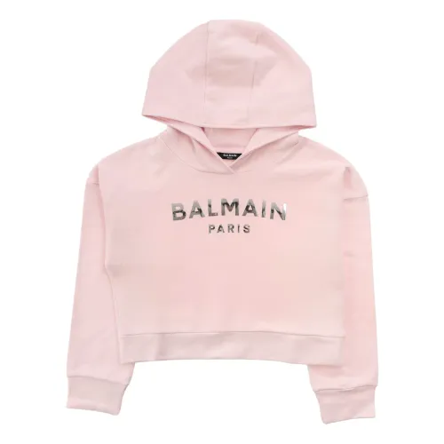 Balmain , Stylish Pink Hooded Sweatshirt for Girls ,Pink female, Sizes: