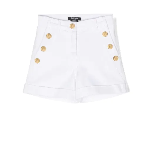 Balmain , Stylish White Shorts with Gold-Tone Buttons ,White female, Sizes: