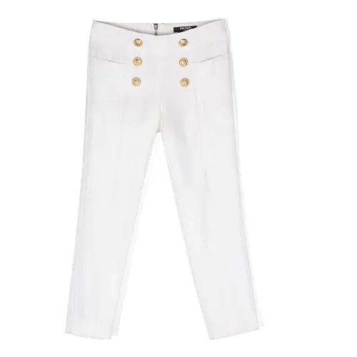 Balmain , Stylish White Wool Trousers ,White female, Sizes: