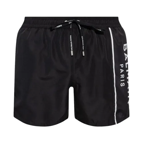 Balmain , Swim shorts with logo ,Black male, Sizes: