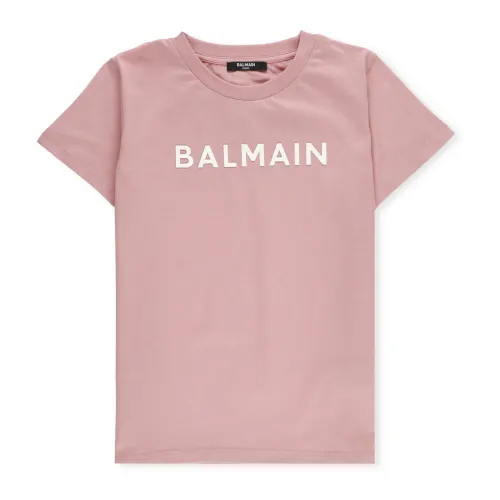 Balmain , T-shirt with logo ,Pink female, Sizes:
