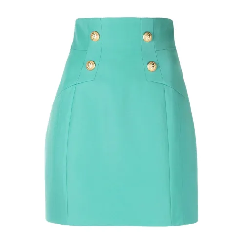 Balmain , Teal Green Button-Detail Pencil Skirt ,Green female, Sizes: