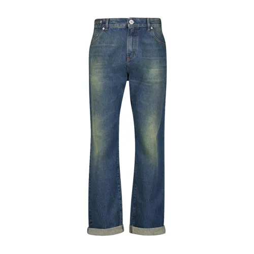 Balmain , Vintage Logo-Patch Cotton Jeans ,Blue male, Sizes: