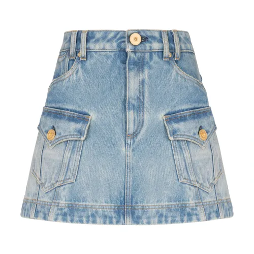 Balmain , Western denim A-line skirt ,Blue female, Sizes:
