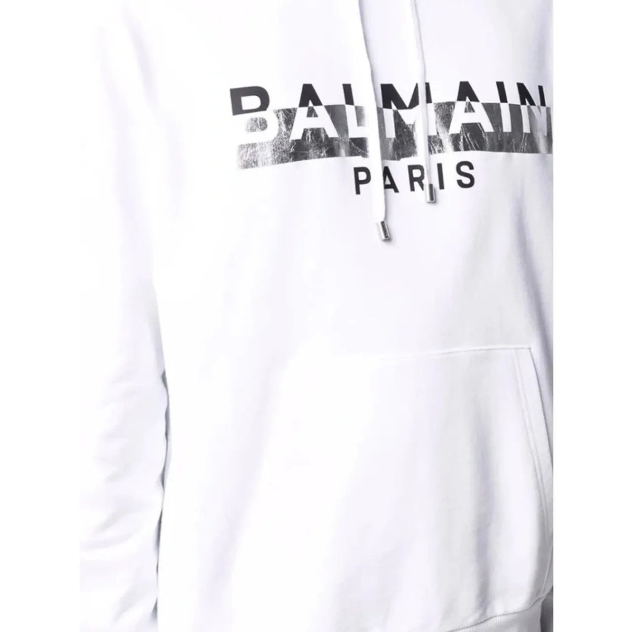 Balmain , White Foil Tape Logo Hoodie ,White male, Sizes: