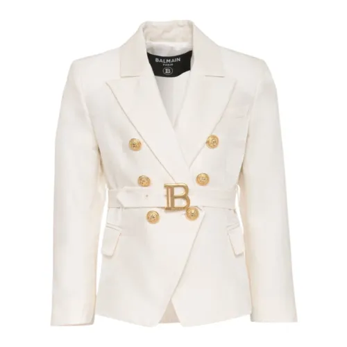Balmain , White Laminate Effect Slim Fit Jacket ,White female, Sizes: