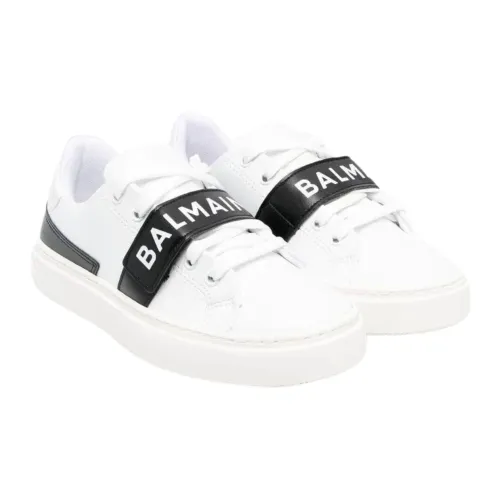 Balmain , White Leather Kids Sneakers with Black Detail ,White unisex, Sizes: