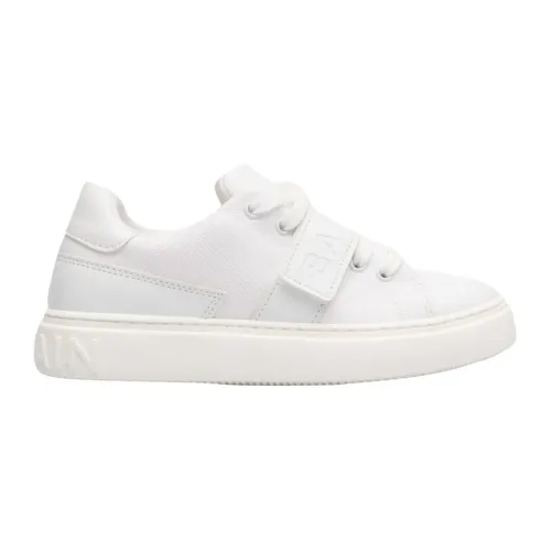 Balmain , White Leather Lace-Up Kids Shoes ,White male, Sizes: