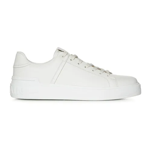 Balmain , White Leather Sneakers with Logo ,White male, Sizes: