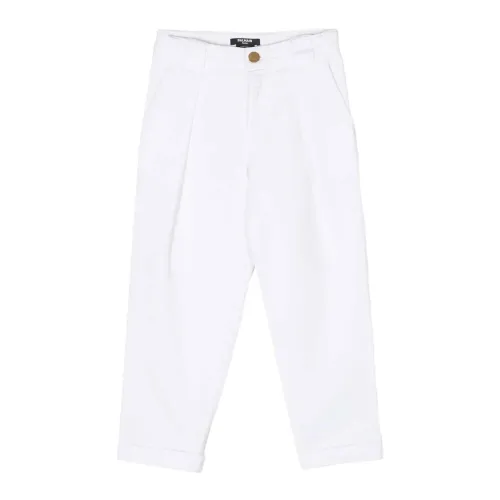 Balmain , White Pleated Unisex Pants ,White male, Sizes:
