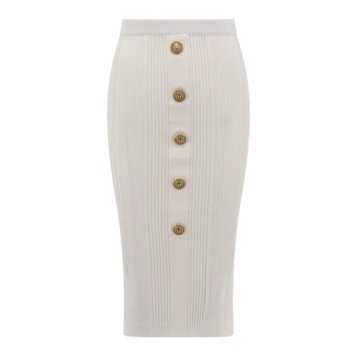 Balmain , White Skirt with Elastic Waistband ,White female, Sizes: