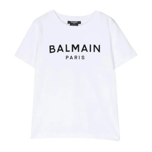 Balmain , White T-shirts and Polos with Logo Print ,White female, Sizes: