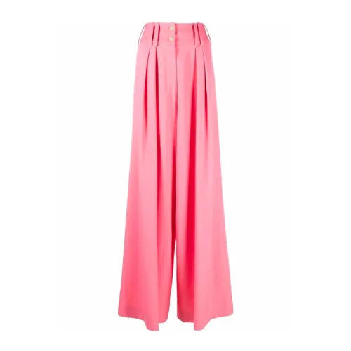 Balmain , Wide Leg Trousers, Wool, High-cut, Made in Italy ,Pink female, Sizes: