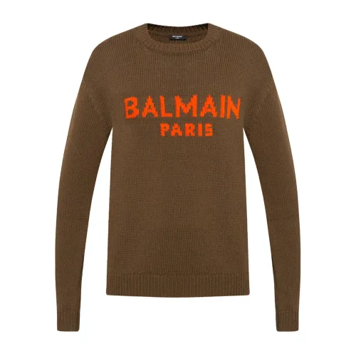 Balmain , Wool Logo Sweater ,Brown male, Sizes:
