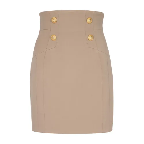 Balmain , Wool Pencil Skirt with Lion Buttons ,Beige female, Sizes: