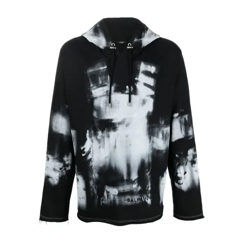 Balmain , X-ray print raw edge hoodie ,Black male, Sizes: