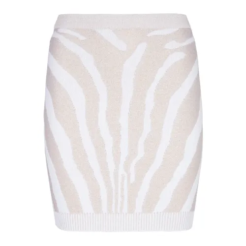 Balmain , Zebra knit short skirt ,White female, Sizes: