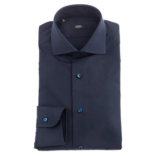 Barba , Blue Tailored Poplin Shirt with Pearl Buttons ,Blue male, Sizes: