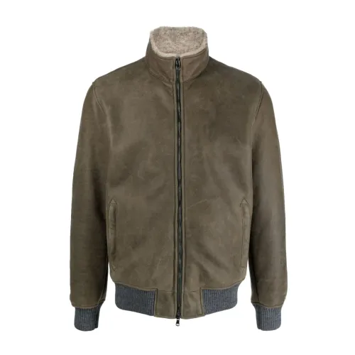 Barba , Classic Leather Jacket ,Green male, Sizes: