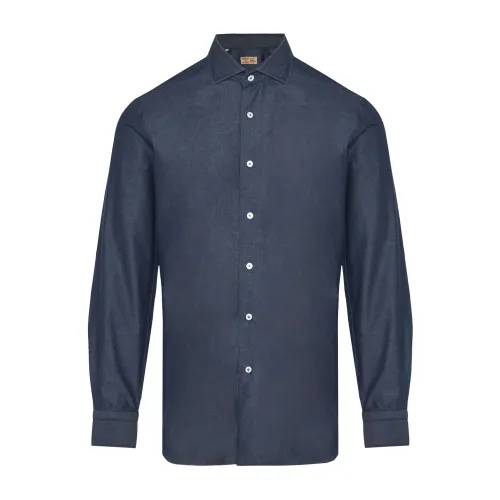 Barba , Denim Effect Cotton Shirt Made in Italy ,Blue male, Sizes: