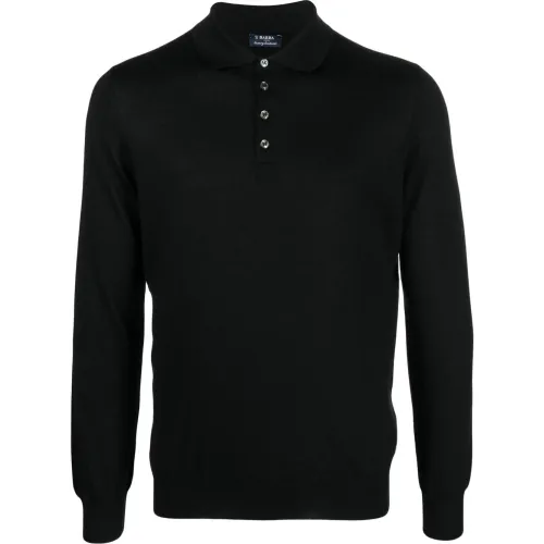 Barba , Luxury Cashmere Silk Polo Shirt ,Black male, Sizes: