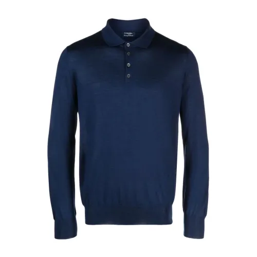 Barba , Luxury Cashmere Silk Polo Shirt ,Blue male, Sizes: