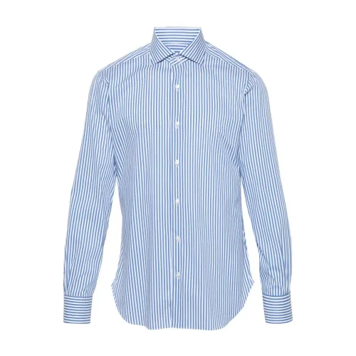 Barba , Men's Clothing Shirts Biano/nero Ss24 ,Blue male, Sizes: