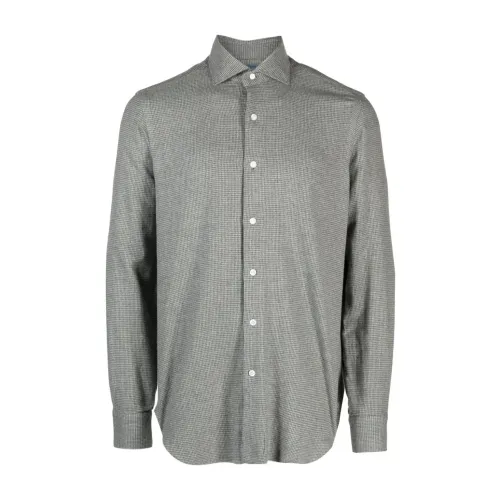 Barba , Micro-pattern cotton shirt ,Gray male, Sizes: