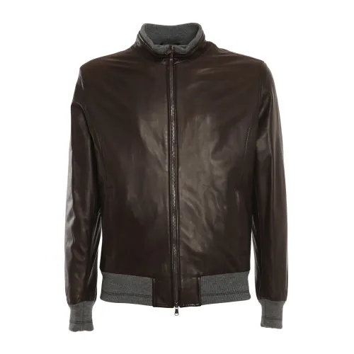 Barba Napoli , Leather Jacket ,Brown male, Sizes: