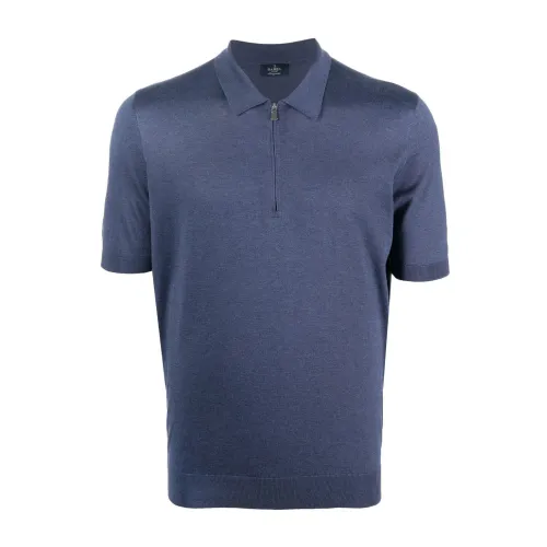 Barba , Silk zip polo shirt ,Blue male, Sizes: