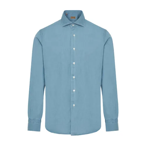 Barba , Soft denim effect shirt ,Blue male, Sizes: