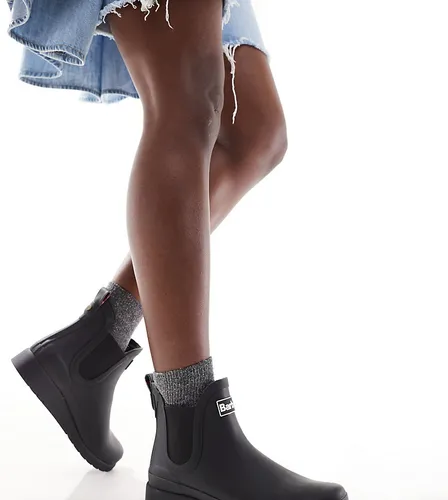 Barbour Clifton wedge chelsea wellington boots in black exclusive to asos