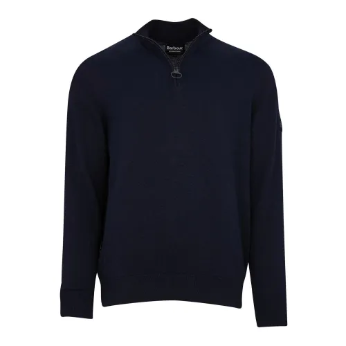 Barbour , Cotton Half Zip Navy Sweater ,Blue male, Sizes: