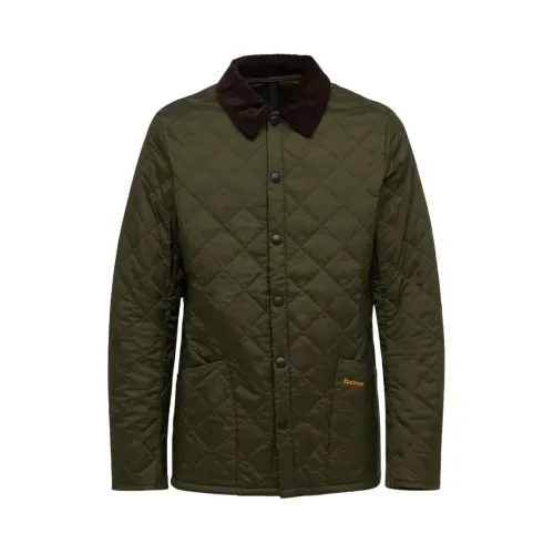 Barbour , Green Quilted Coat with Ribbed Velvet Collar ,Green male, Sizes: