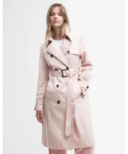 Barbour Greta Womens Long Showerproof Trenchcoat - Light Pink Cotton