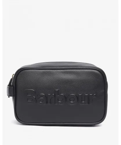 Barbour Logo Mens Leather Washbag - Black - One Size