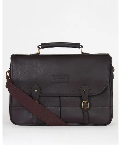 Barbour Mens Unisex Leather Briefcase - Dark Brown - One Size