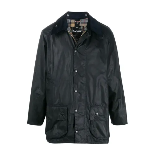 Barbour , Navy Blue Resin Coated Canvas Jacket with Ribbed Velvet Collar ,Blue male, Sizes: