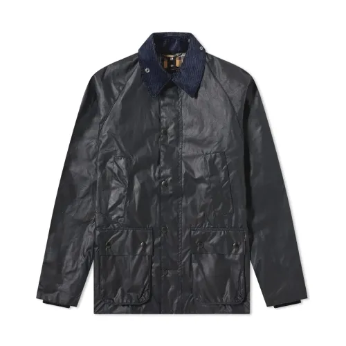 Barbour , Navy Blue Wax Jacket with Raglan Sleeves ,Blue male, Sizes: