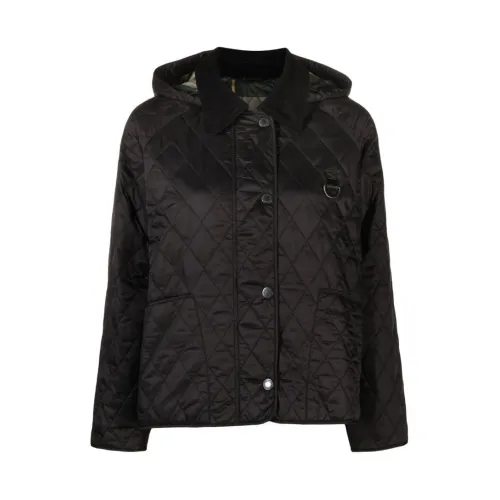 Barbour , Quilted Black Coat with Removable Hood ,Black female, Sizes: