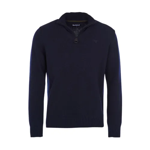 Barbour , Soft Lambswool Sweater with Funnel Neck ,Blue male, Sizes: